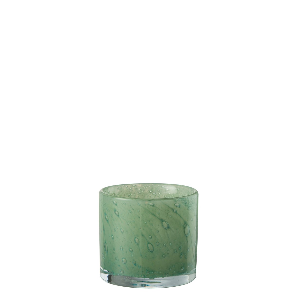 Bougeoir J-Line en verre vert, vue de face avec tealight
