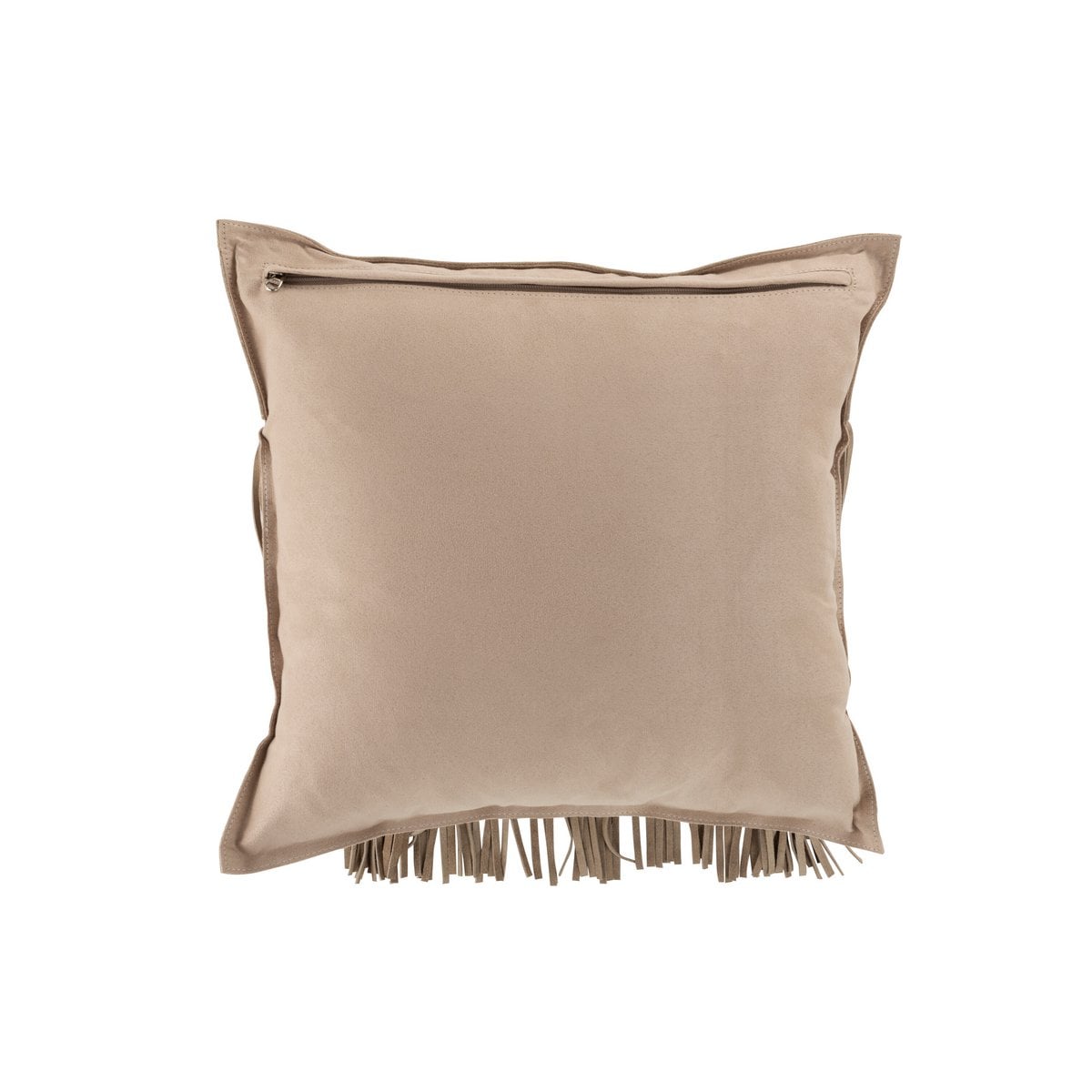 Coussin J-Line franges carré en cuir gris clair, détail des franges