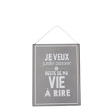 Pancarte murale J-Line en métal gris et blanc avec texte bilingue