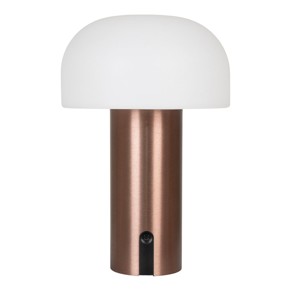 Lampe LED Soham sur table, design blanc et cuivre élégant