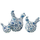Figurine J-Line Coq - polyrésine - bleu/blanc - lot de 3