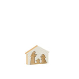 Détail de la crèche J-Line, mettant en avant la finition en bois et les couleurs raffinées.