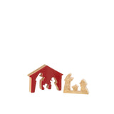 Crèche de Noël J-Line en bois rouge et naturel, vue de face
