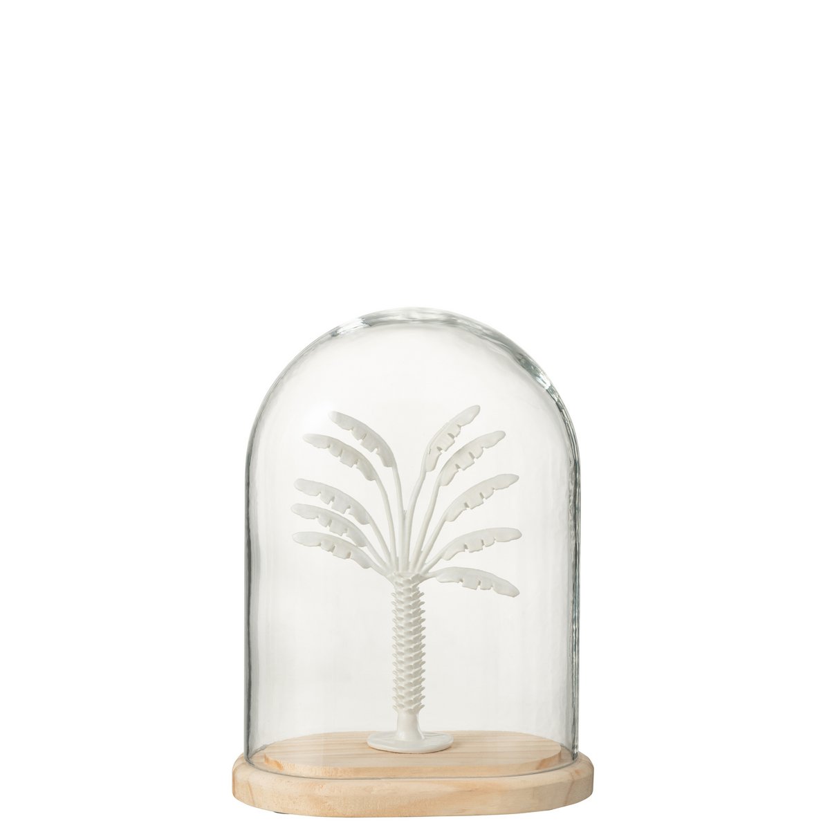 Cloche Palmier J-Line en verre et métal blanc/naturel, petite taille