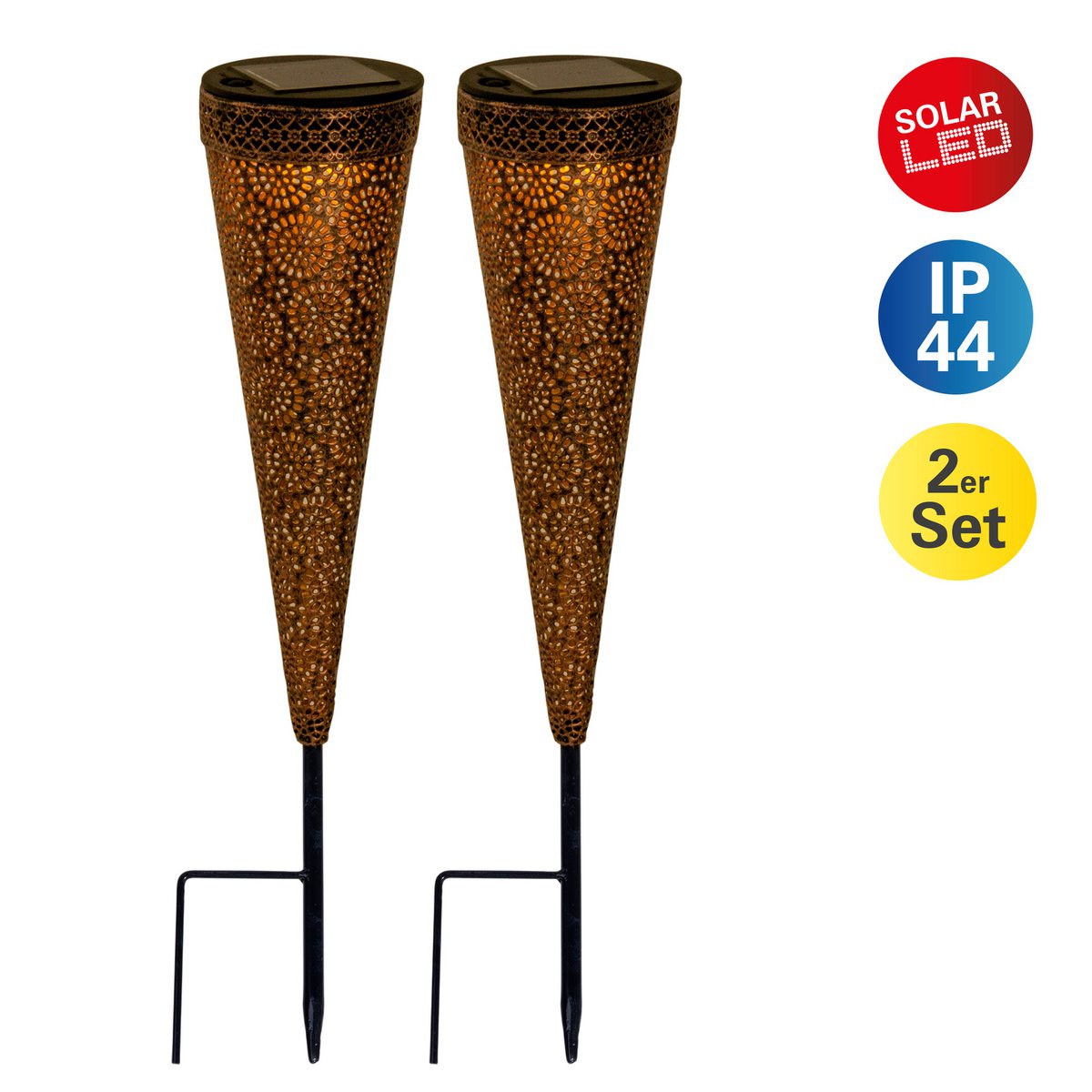 2 Set LED Solar Light "Paula", pour l'extérieur, la brochette de terre en métal et en plastique en marron, avec LED intégrée