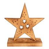 LED WOOD STAR 29 cm High Christmas Decorations en bois dans la nature, avec des LED fermement installées