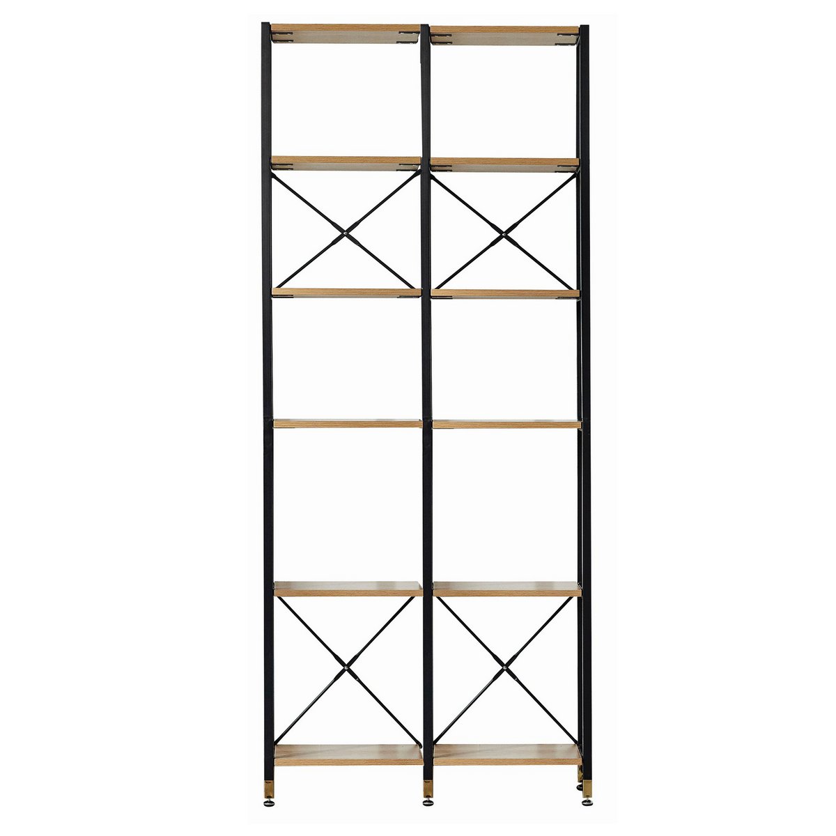 Détail de l'étagère industrielle en bois et métal, vue latérale