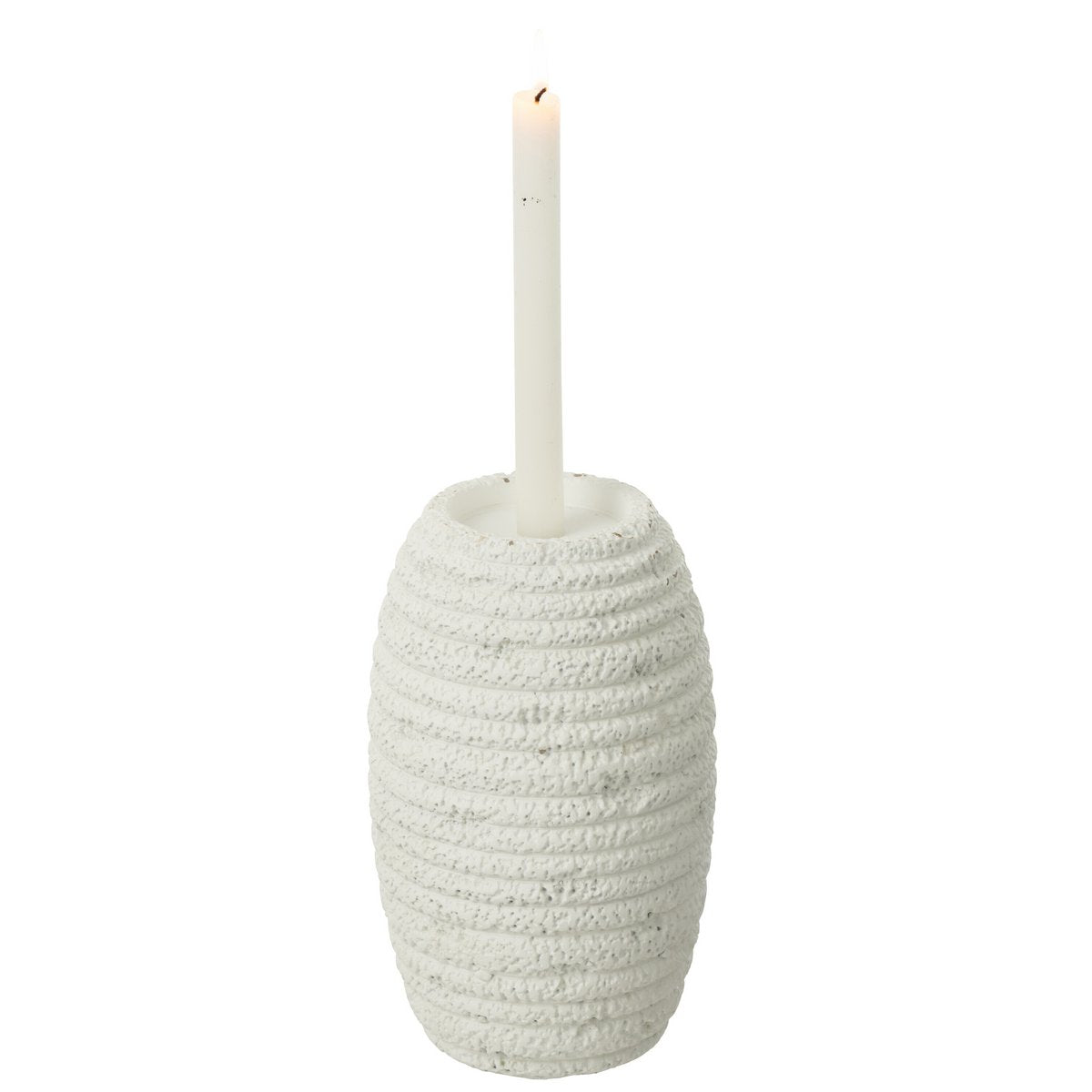 Bougeoir Creta Narrow J-Line en ciment blanc, mise en scène artistique