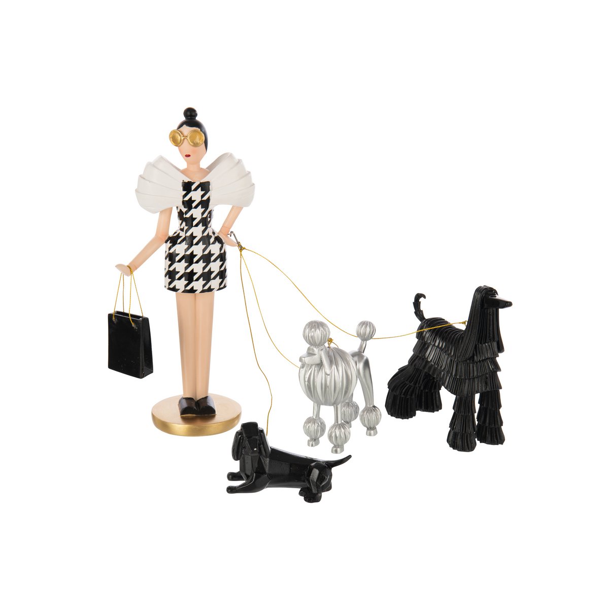 Décoration J-Line Lady + Dogs Pied-De-Poule, vue de face avec détails colorés