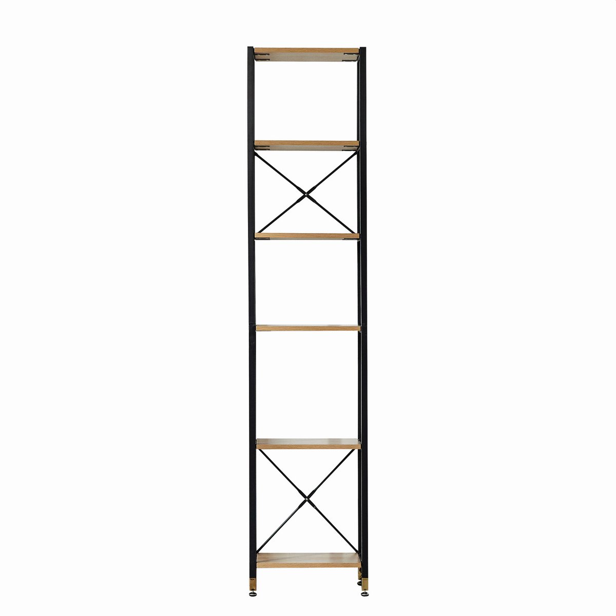 Étagère murale moderne en bois et métal, vue de face