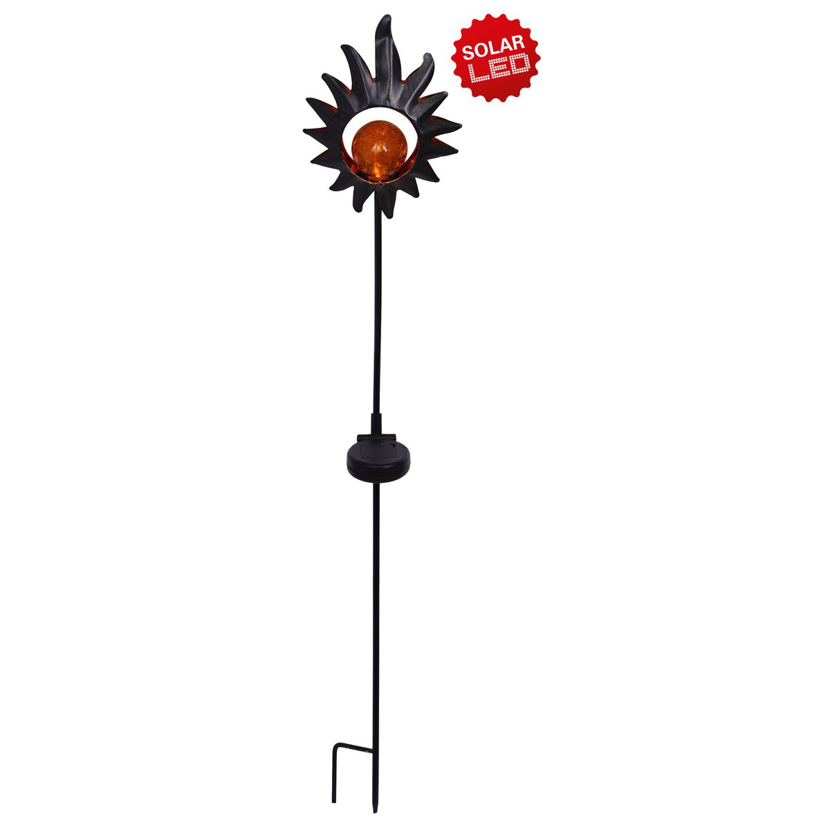 Brochette solaire LED "Sun" 93,5 cm, pour l'extérieur, la brochette de terre en métal et en verre en noir, avec LED intégrée