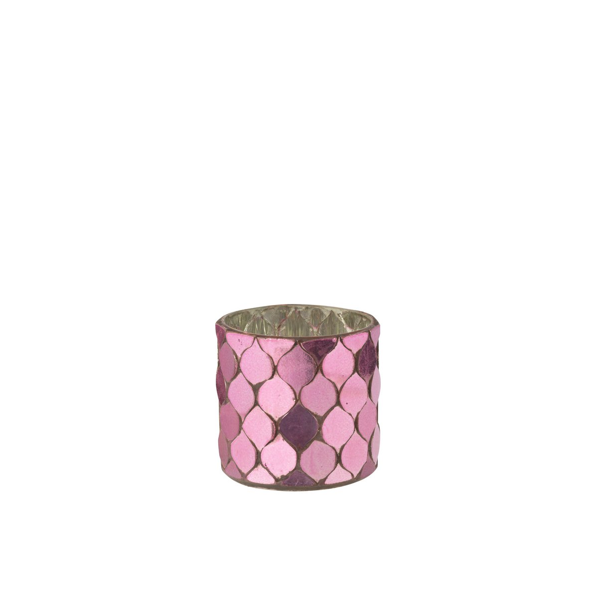 Bougeoir J-Line Cilidner Mosaic en verre fuchsia, vue de face