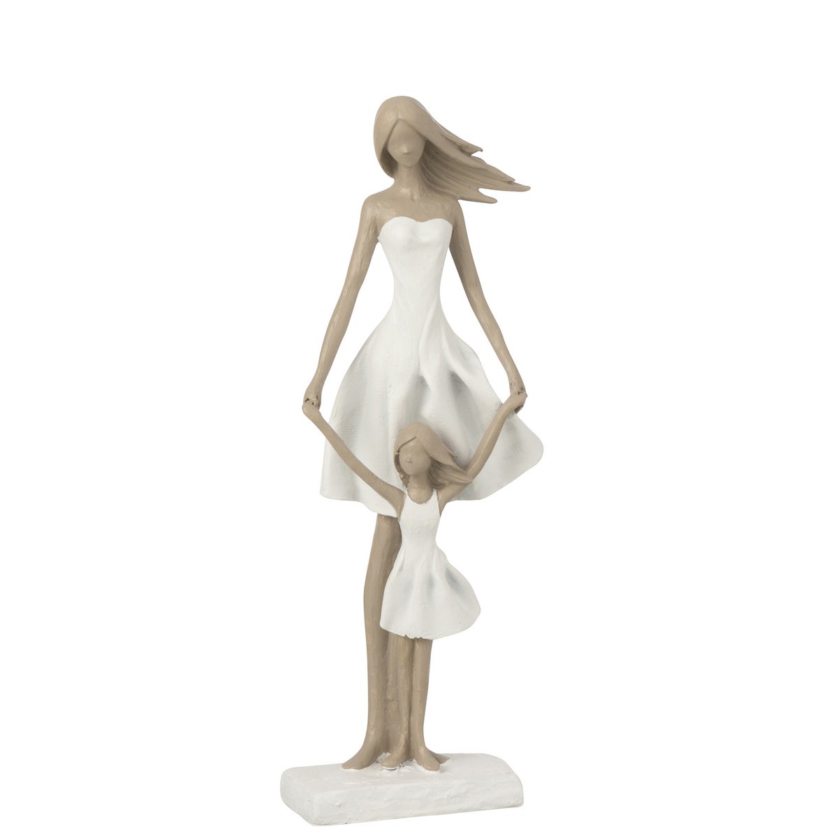 Figurine Mère avec Fille J-Line en polyrésine blanc et taupe, vue de face