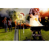 Spit de terre solaire LED H: 130 cm (barbecue), pour les brochettes à l'extérieur, en métal et en plastique en rouille, avec une LED intégrée