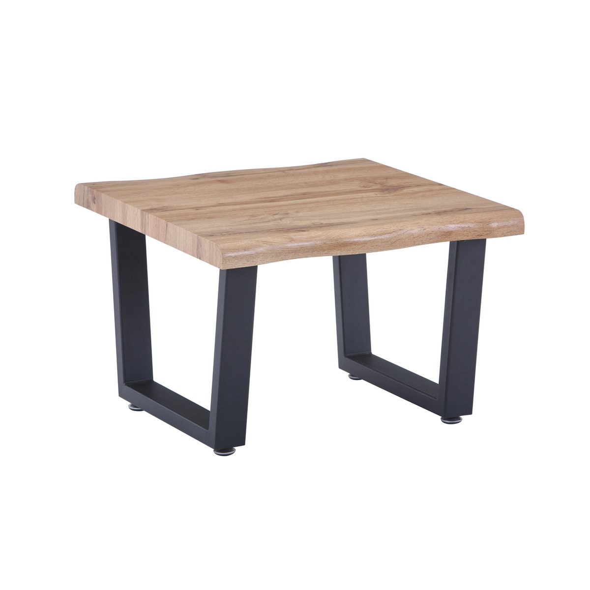 Table basse industrielle avec plateau en chêne sauvage et base en métal noir
