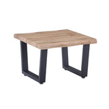 Table basse industrielle avec plateau en chêne sauvage et base en métal noir