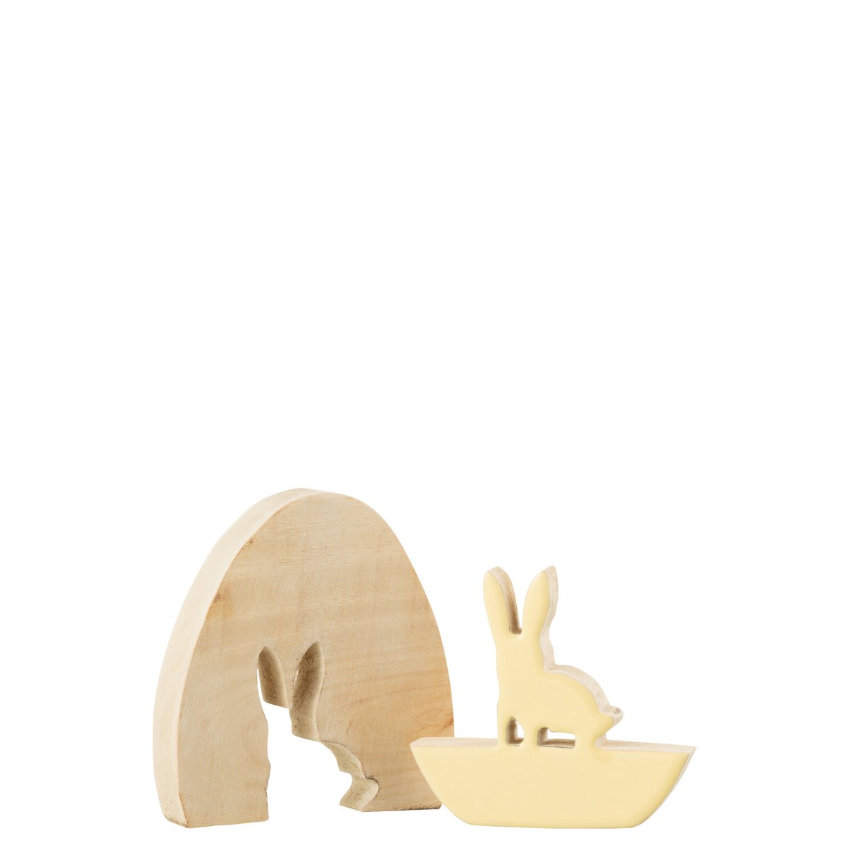 Figurine Lapin en Bois Jaune J-Line sur fond blanc, vue de face