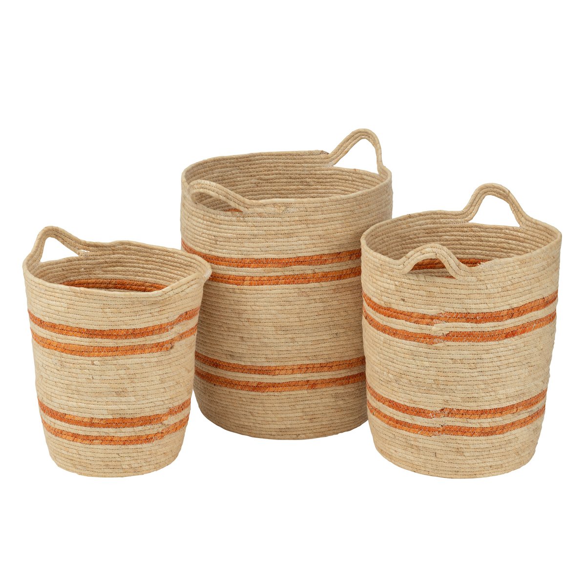 Ensemble de 3 paniers J-Line rayés en maïs naturel et orange, décoratif