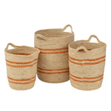 Ensemble de 3 paniers J-Line rayés en maïs naturel et orange, décoratif