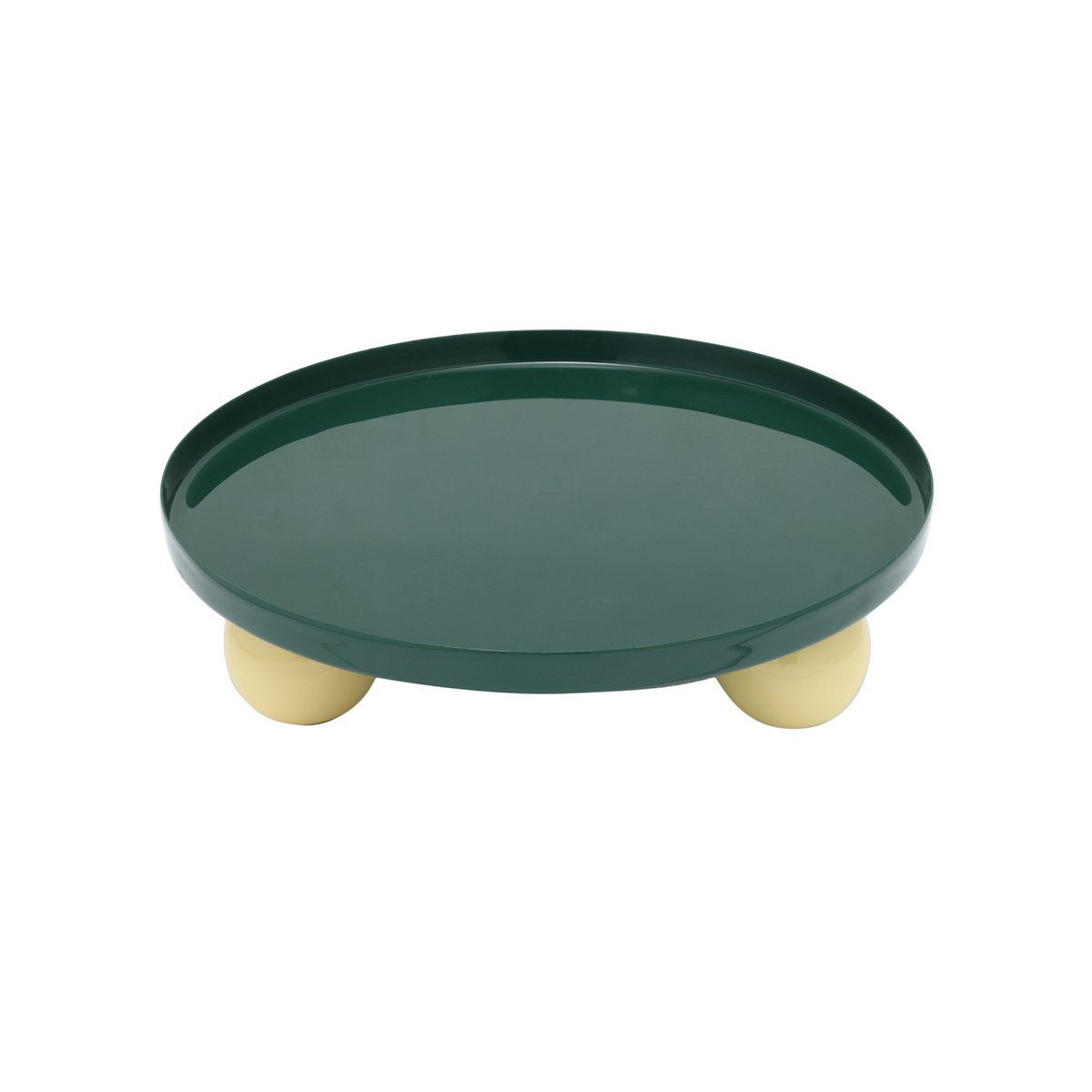 Plateau Double Funky Rond Grand en métal vert avec trois pieds sphériques