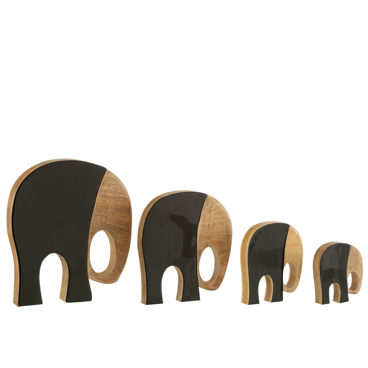 Éléphants en bois J-Line - lot de 4 - vue de face