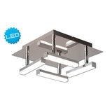 Plafond LED "Turin" 25 cm x 25 cm, environ 11 cm de haut, en métal chromé, en plastique colorant Opale, LED intégrée, blanc chaud