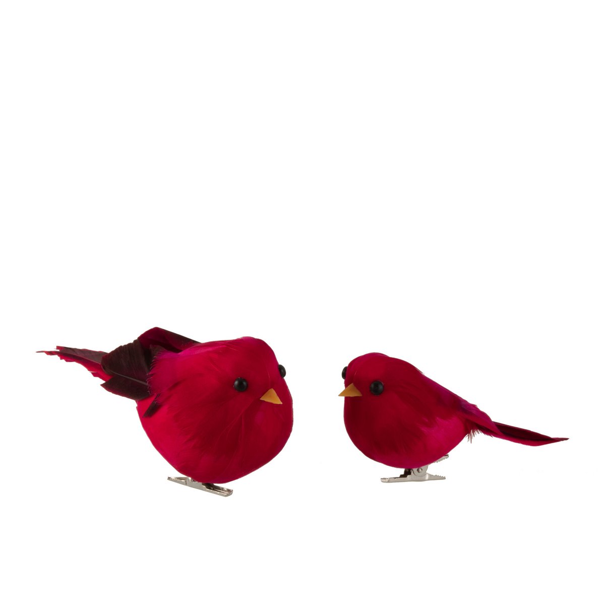 Figurine J-Line Oiseaux avec plumes rouges, vue de face