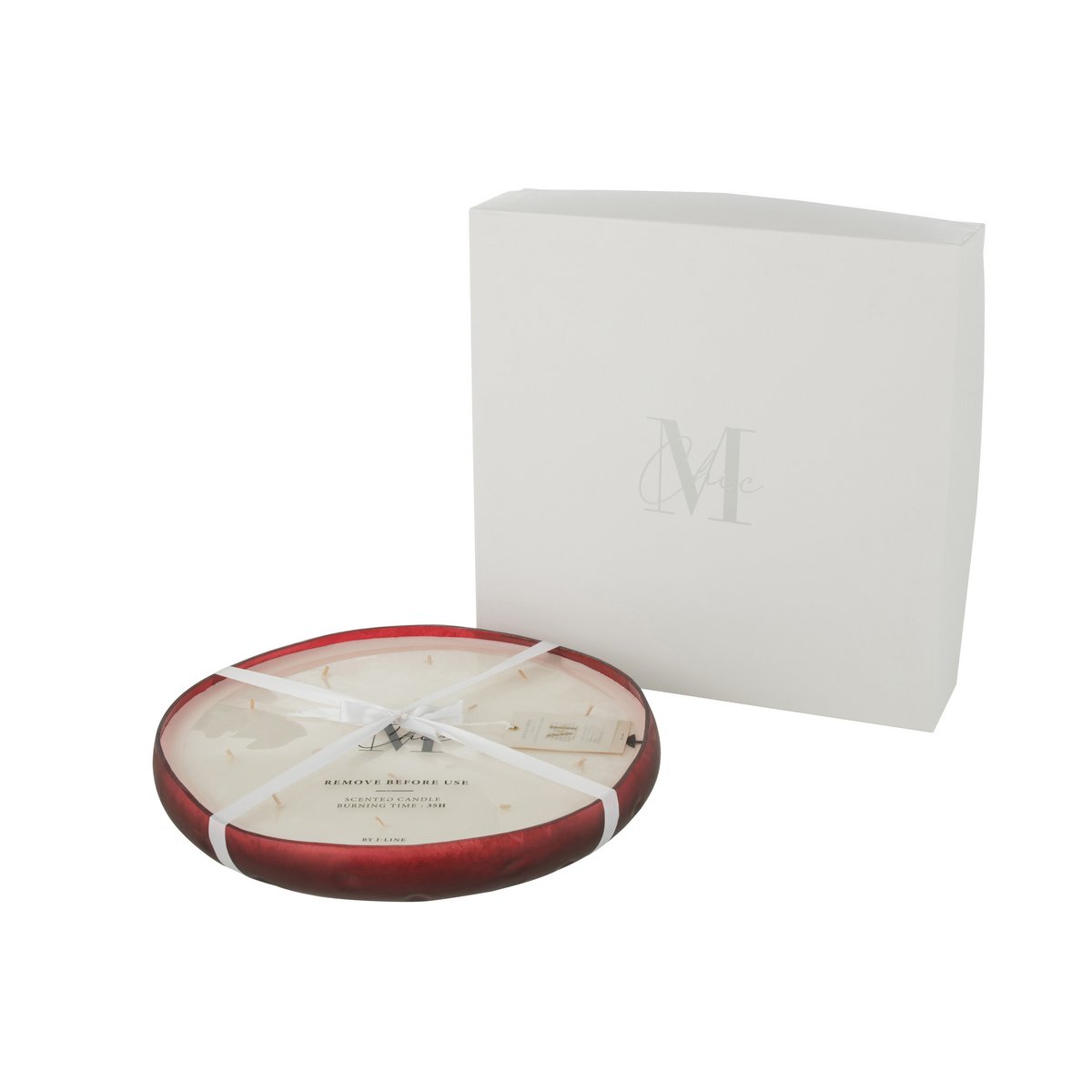Vue de côté de la bougie parfumée J-Line M-Chic en verre rouge