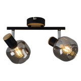 2 pancarnetes "Fumoso", plafond métallique et verre fumé en noir, et nature, avec socket e14, pour salle à manger, salon, couloir ou bureau, 40 x 20 cm