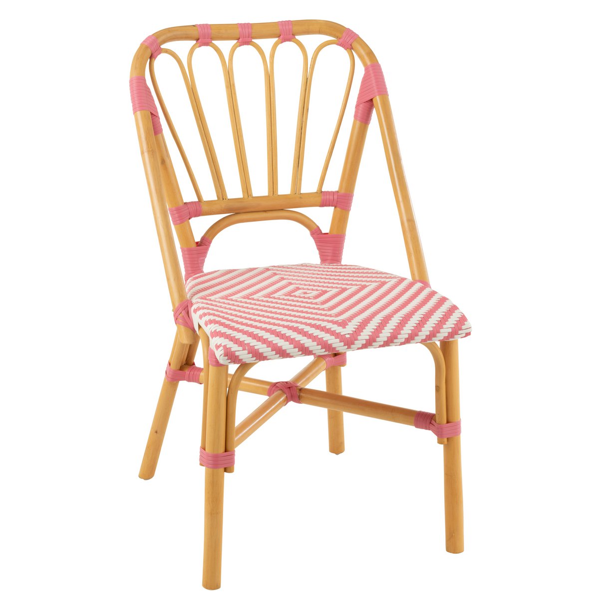 Chaise J-Line Liline en rotin rose, vue de face