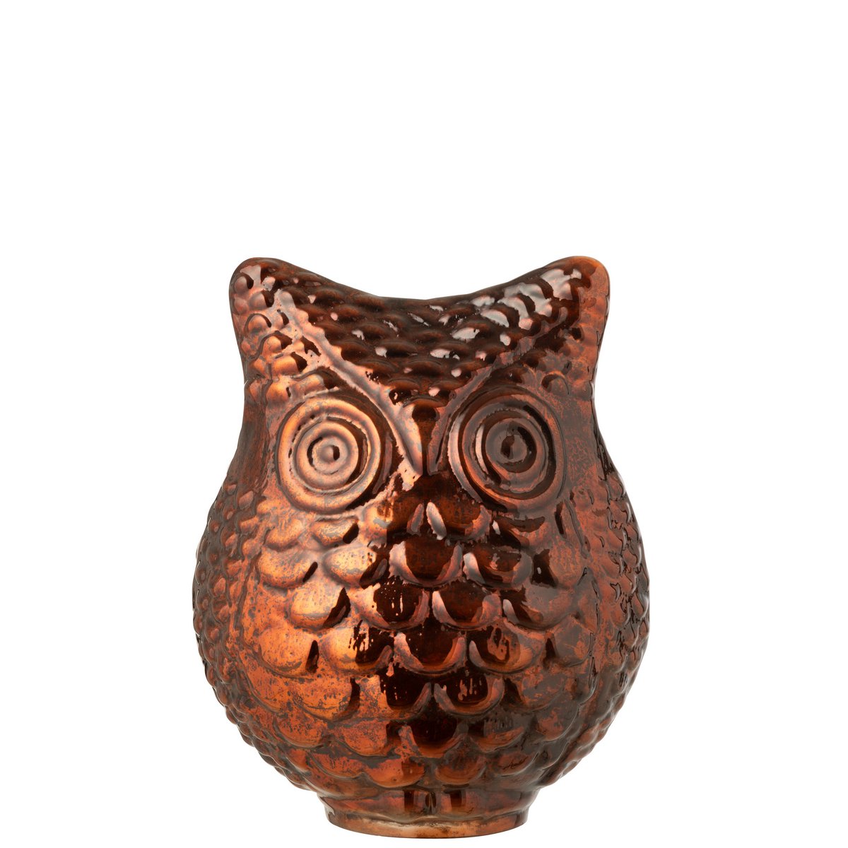Hibou décoratif J-Line en verre marron rouille - vue latérale
