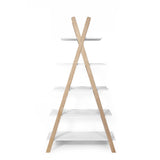 Vue latérale de l'étagère tipi montrant les entretoises en bois de pin