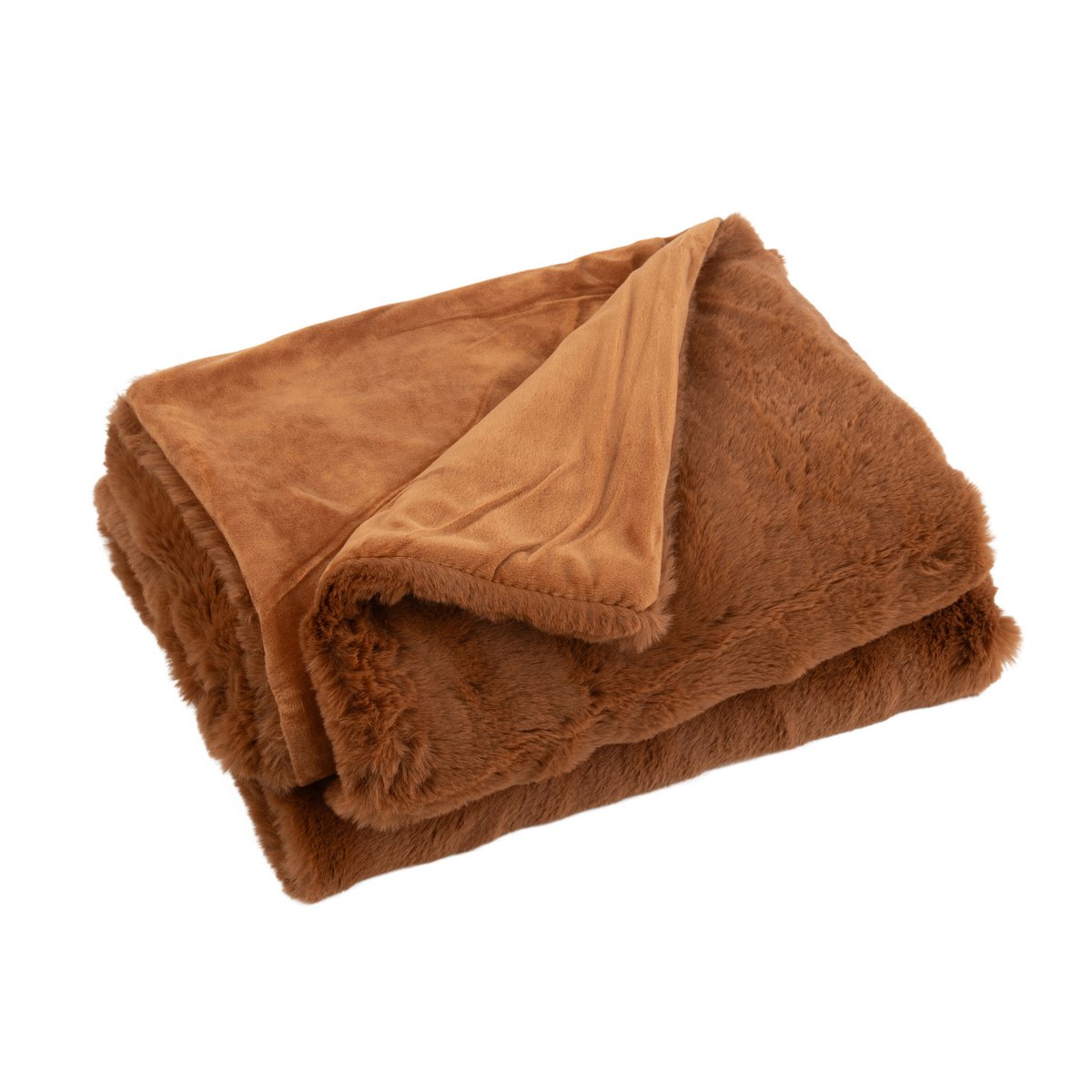 Plaid Cutie J-Line en polyester marron drapé sur un canapé