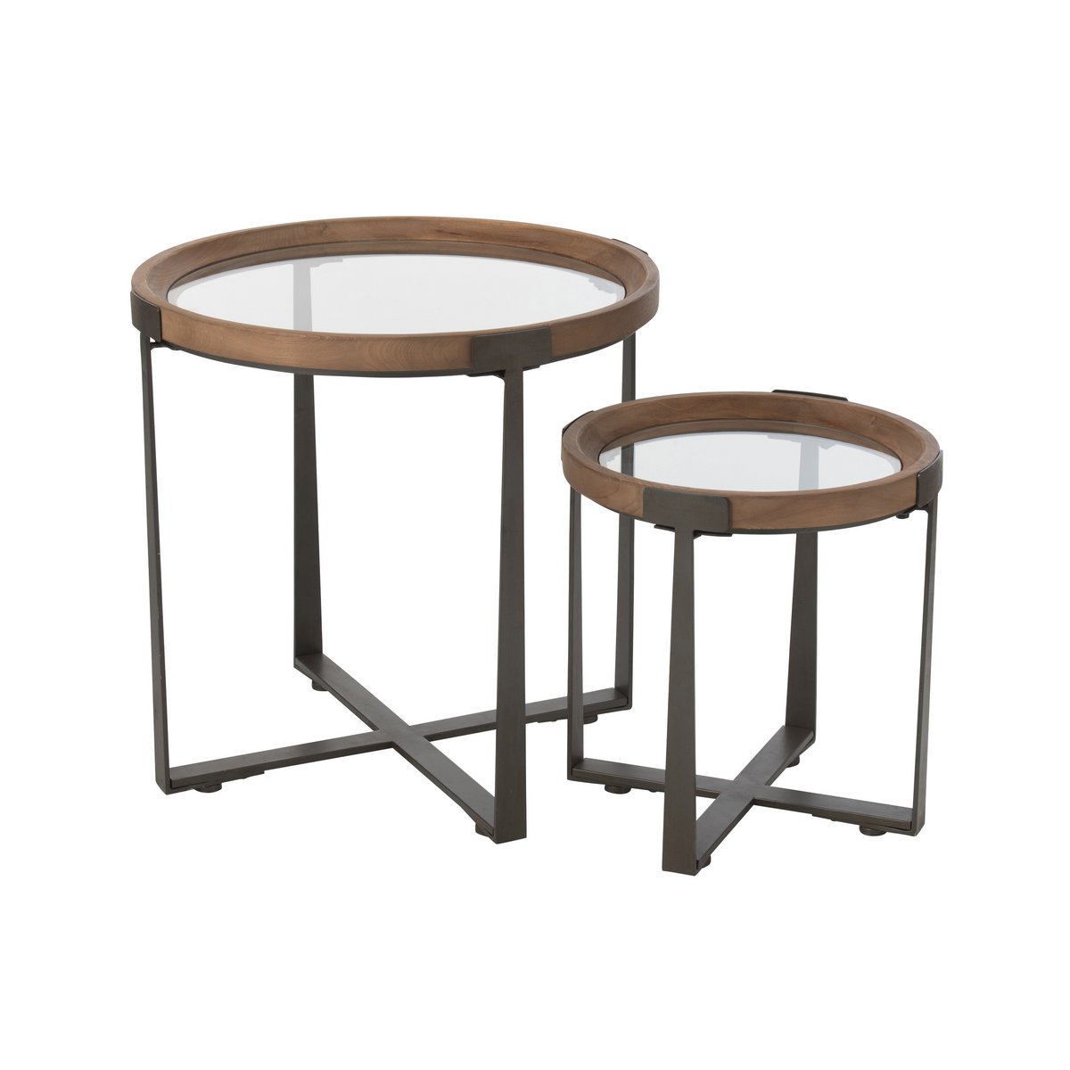 Set de 2 tables basses J-Line en verre et bois de sapin naturel
