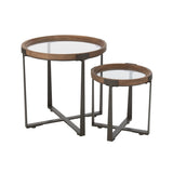 Set de 2 tables basses J-Line en verre et bois de sapin naturel