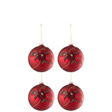 Boîte de 4 boules de Noël en verre rouge J-Line avec détails élégants