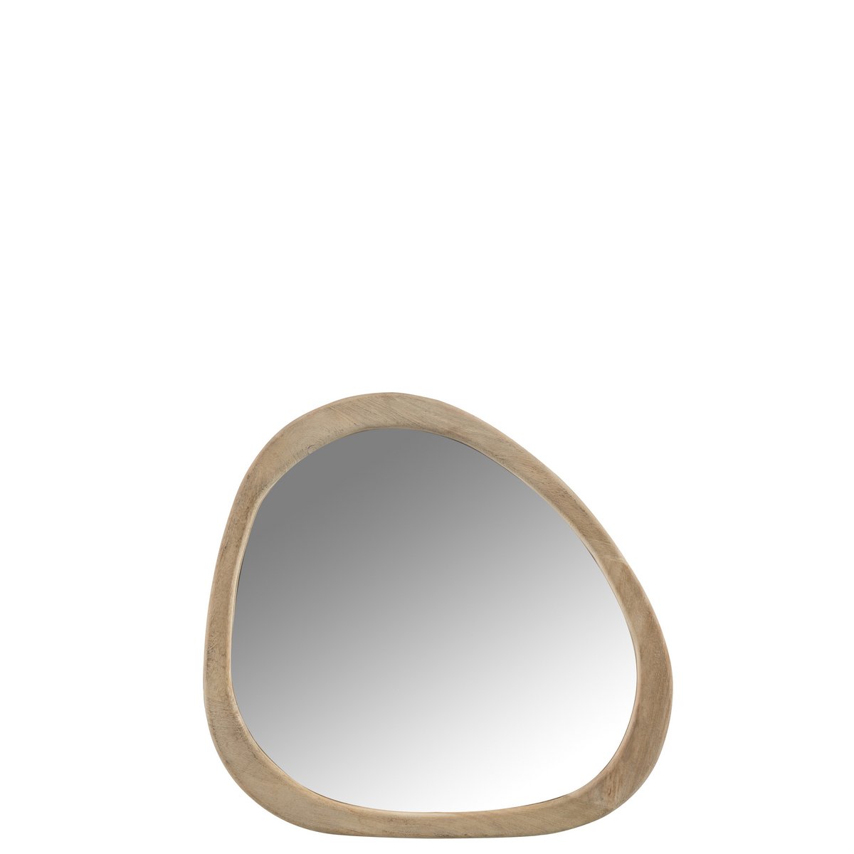Détail du miroir J-Line, mettant en valeur la texture du bois naturel.
