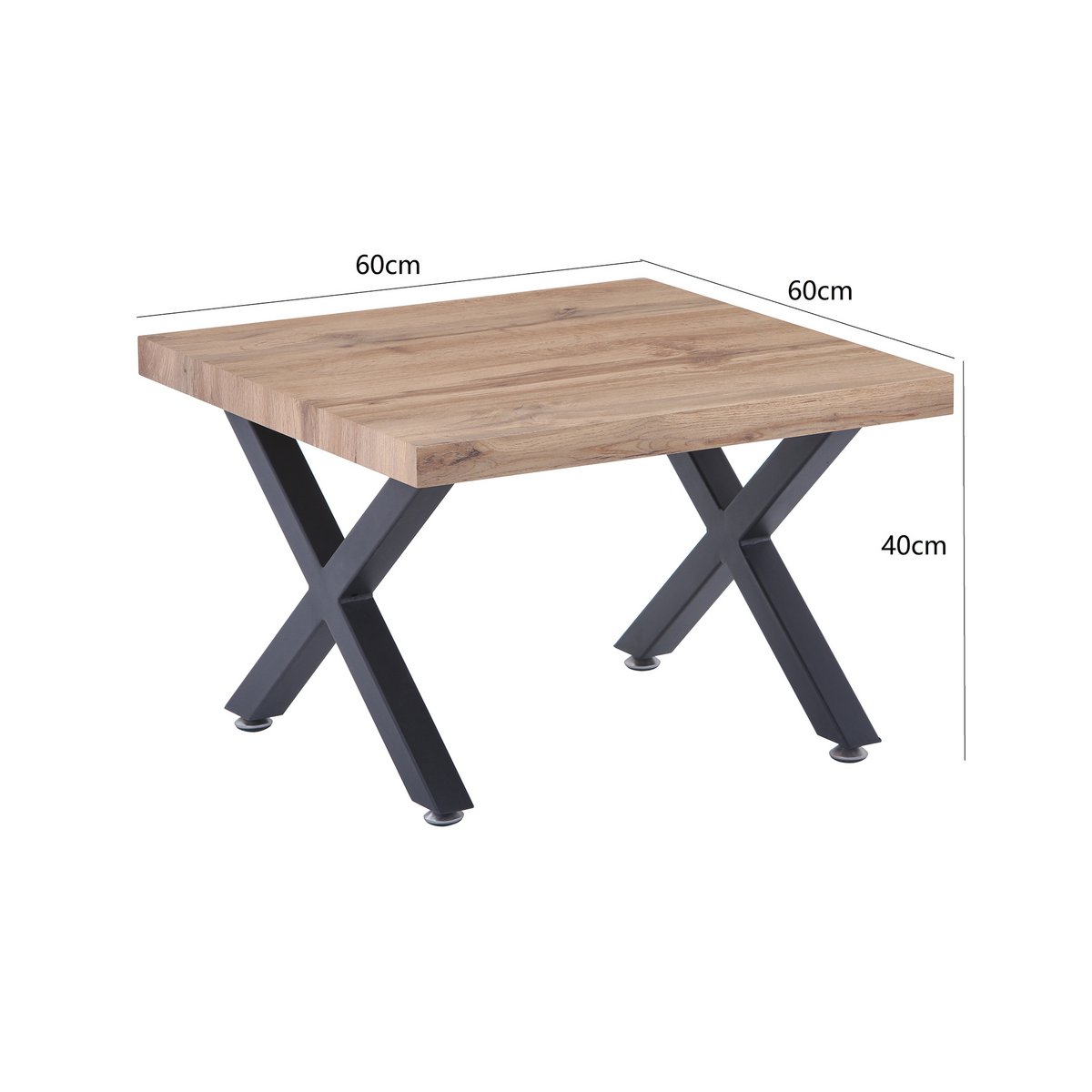 Vue latérale de la table basse avec cadre en métal noir