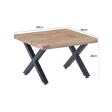 Vue latérale de la table basse avec cadre en métal noir