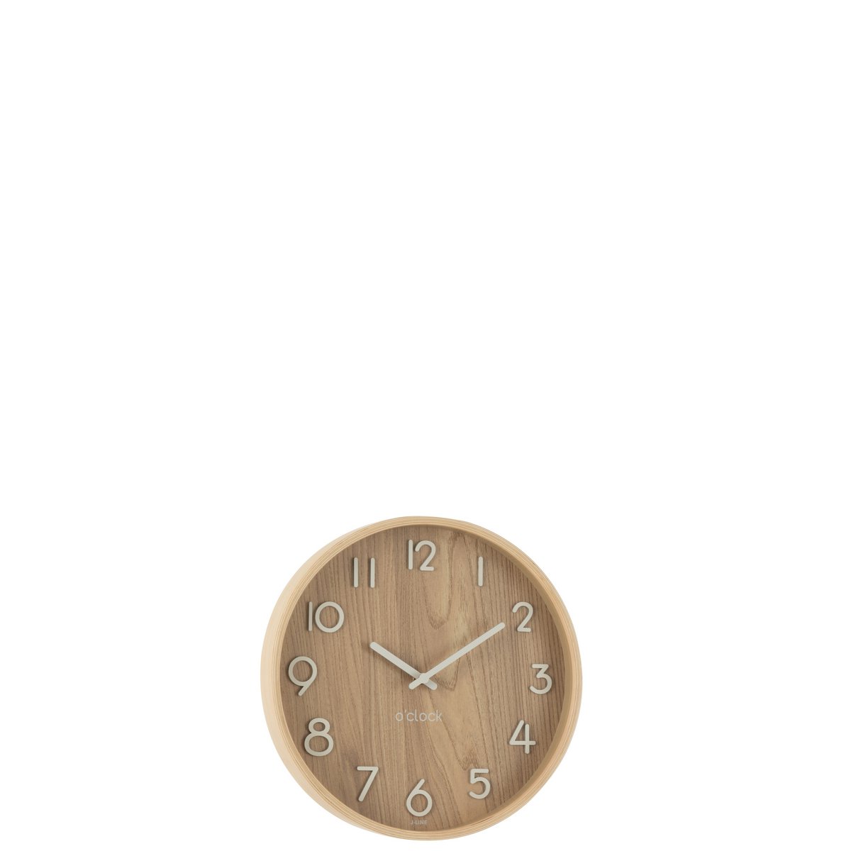 Vue latérale de l'horloge J-Line en bois naturel