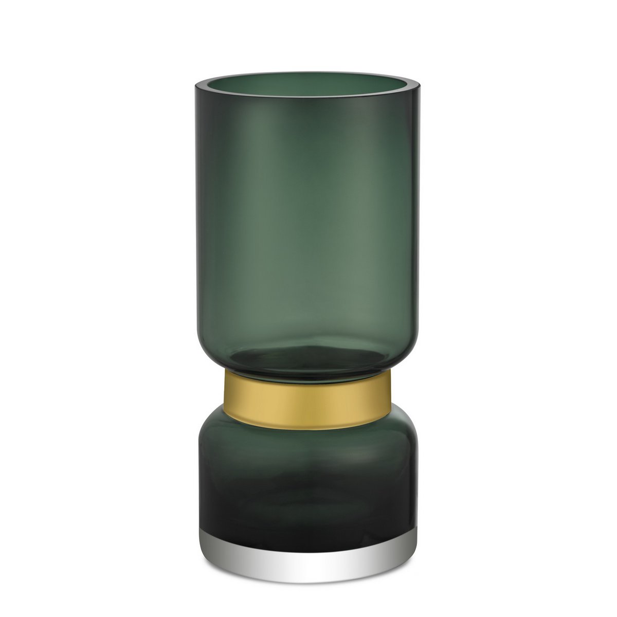 Vase en verre vert rétro futuriste de luxe avec ruban doré, 36 cm