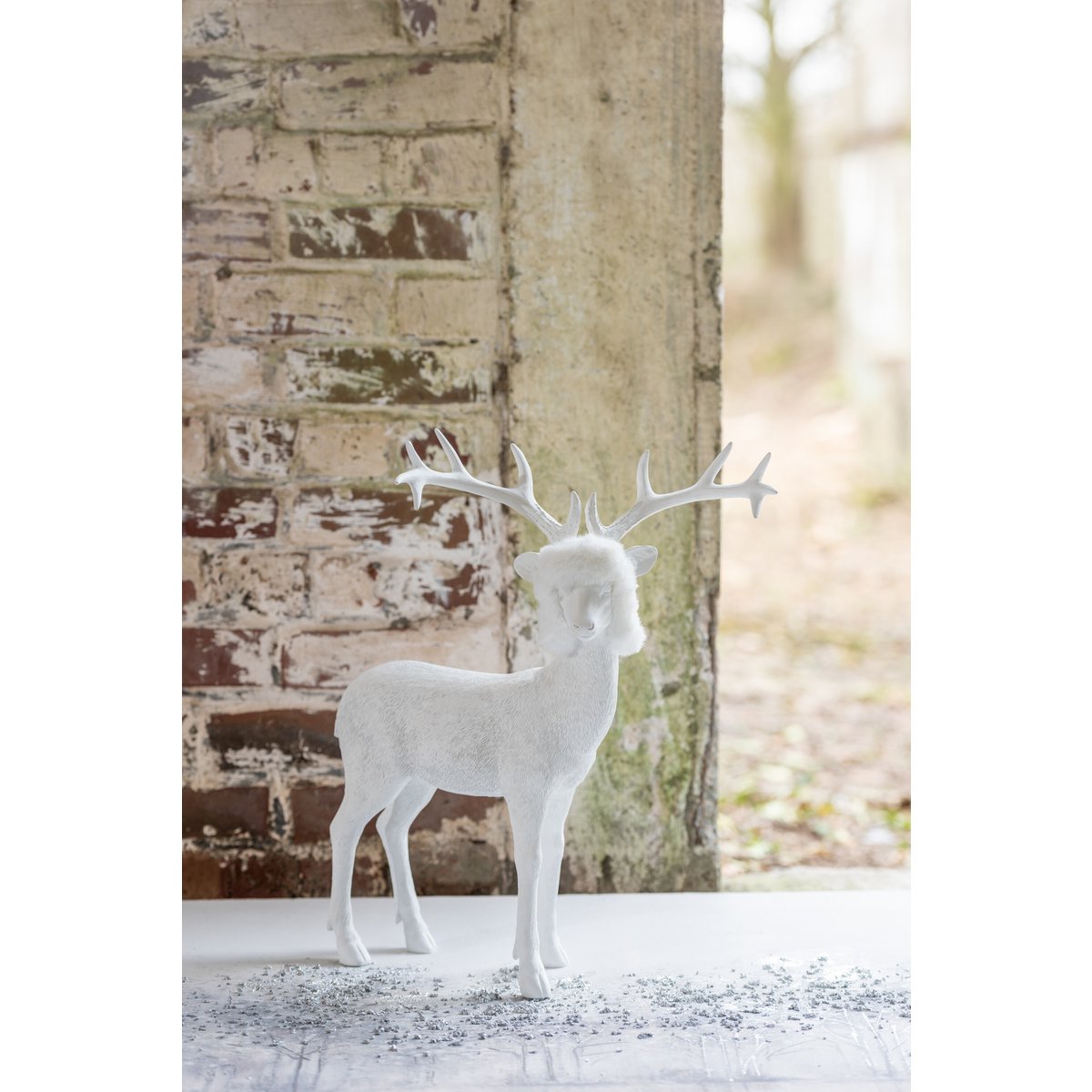 Figurine renne J-Line en polyresine blanc, vue de face