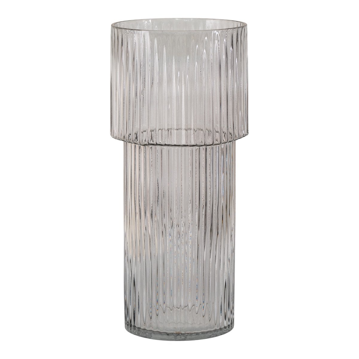 Vase en verre soufflé transparent, design nervuré vertical