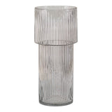 Vase en verre soufflé transparent, design nervuré vertical