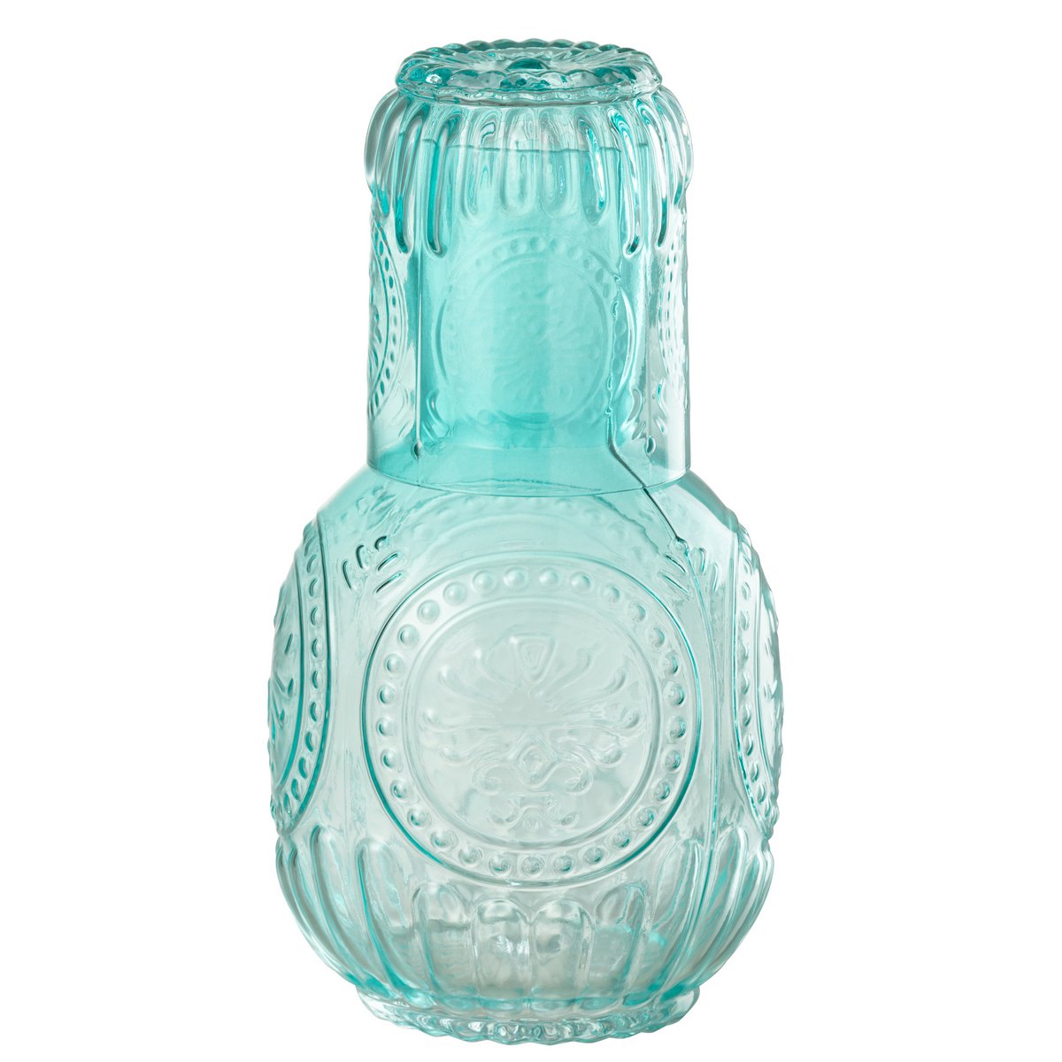 Détail de la carafe J-Line Maya, couleur turquoise éclatante.