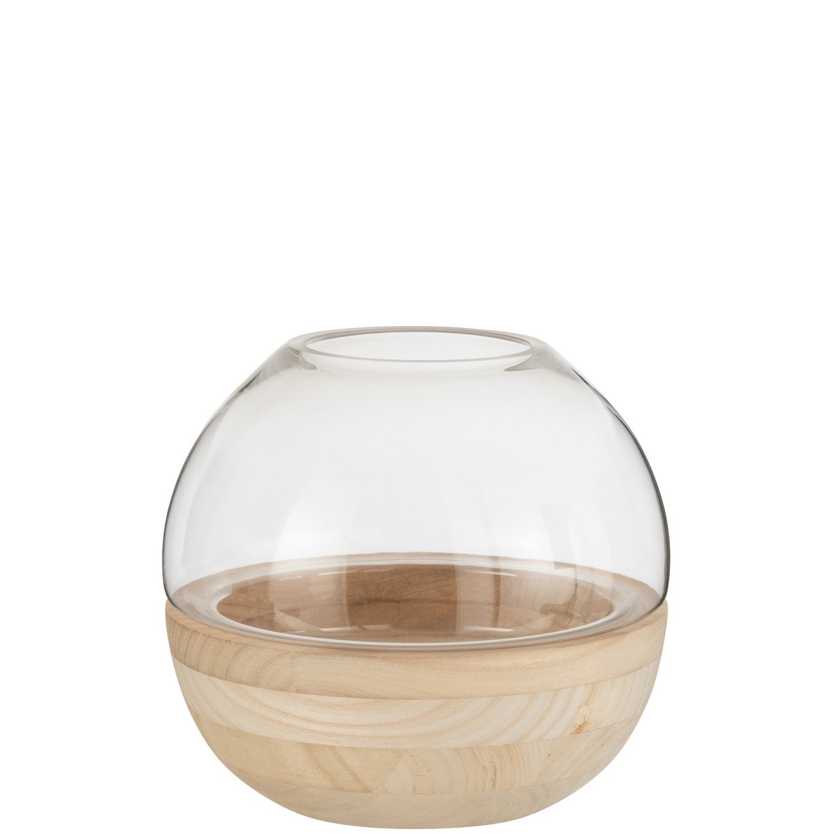 Vase J-Line Round en bois et verre brun clair, vue de face
