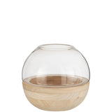 Vase J-Line Round en bois et verre brun clair, vue de face