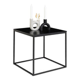 Table d'appoint Vita en noir, vue de face avec cadre en acier