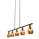 5 pendentif "Corbis", lampe conjugale en noir en noir, avec de l'or et du rotin, avec une douille E14, pour une salle à manger, un salon, un couloir ou un bureau, 100 cm de long