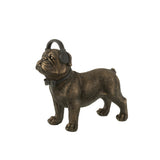 Sculpture Bulldog avec casque en polyresine marron, vue de face